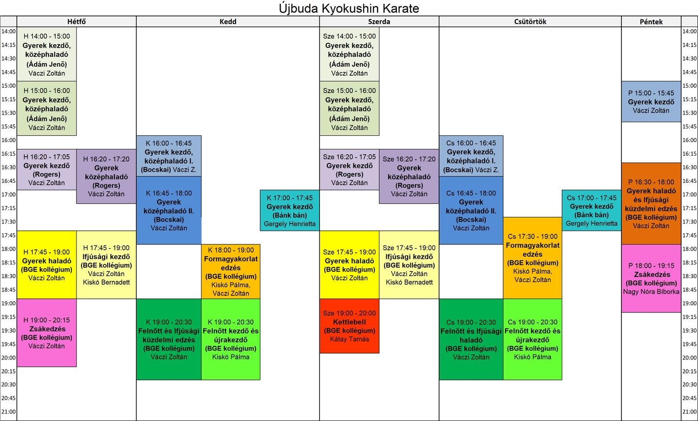 Újbuda karate edzésrend 2023.09.11 tol 