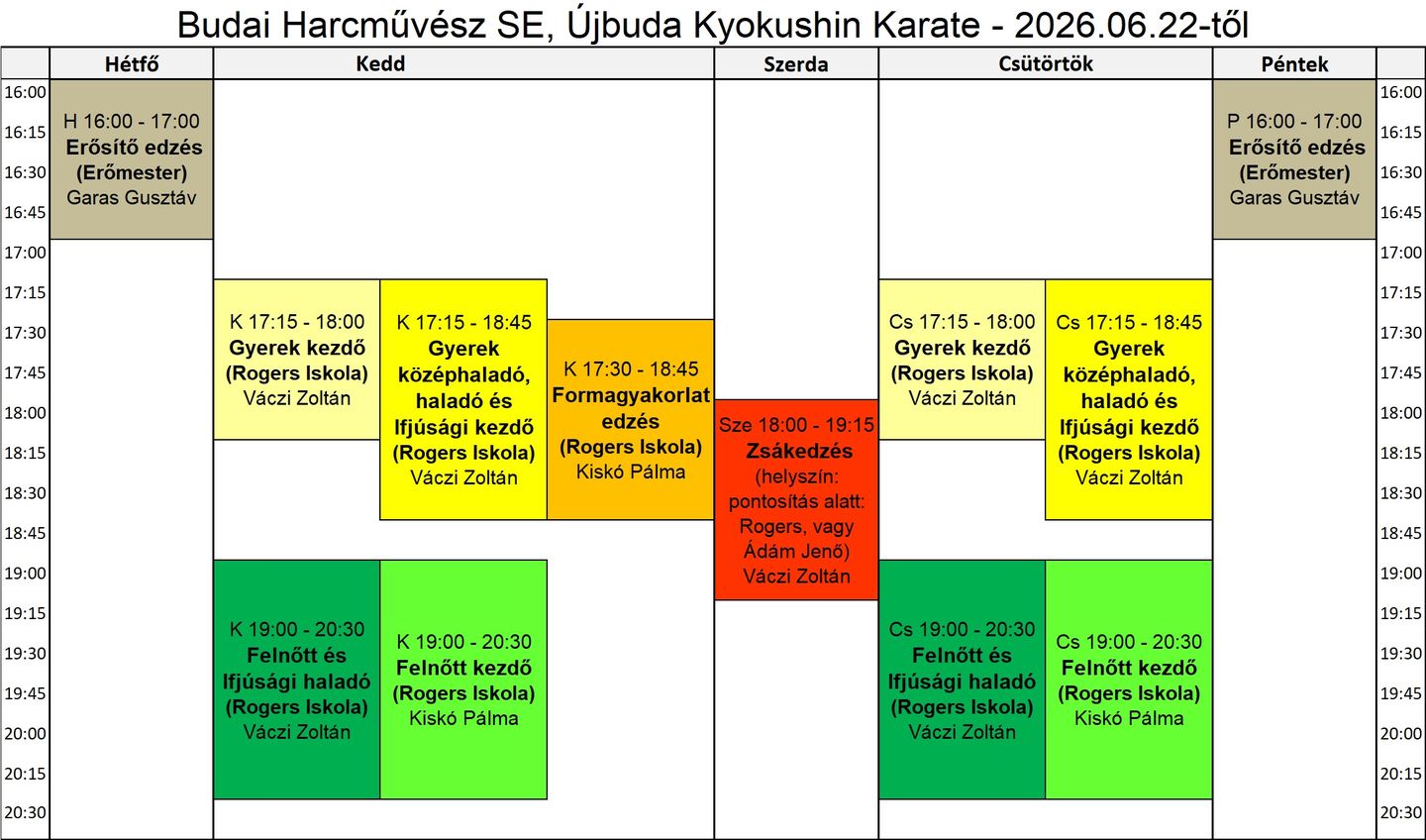 Ujbuda karate edzesrend 2026.06.22 tol