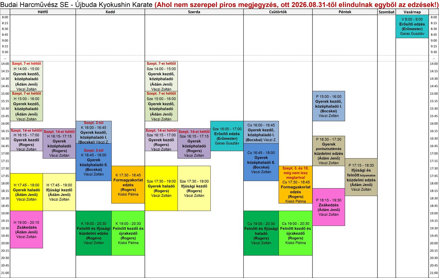 Ujbuda karate edzesrend 2026.08.31 tol
